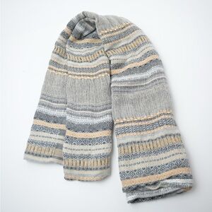 Gray and Tan Striped Knit Scarf